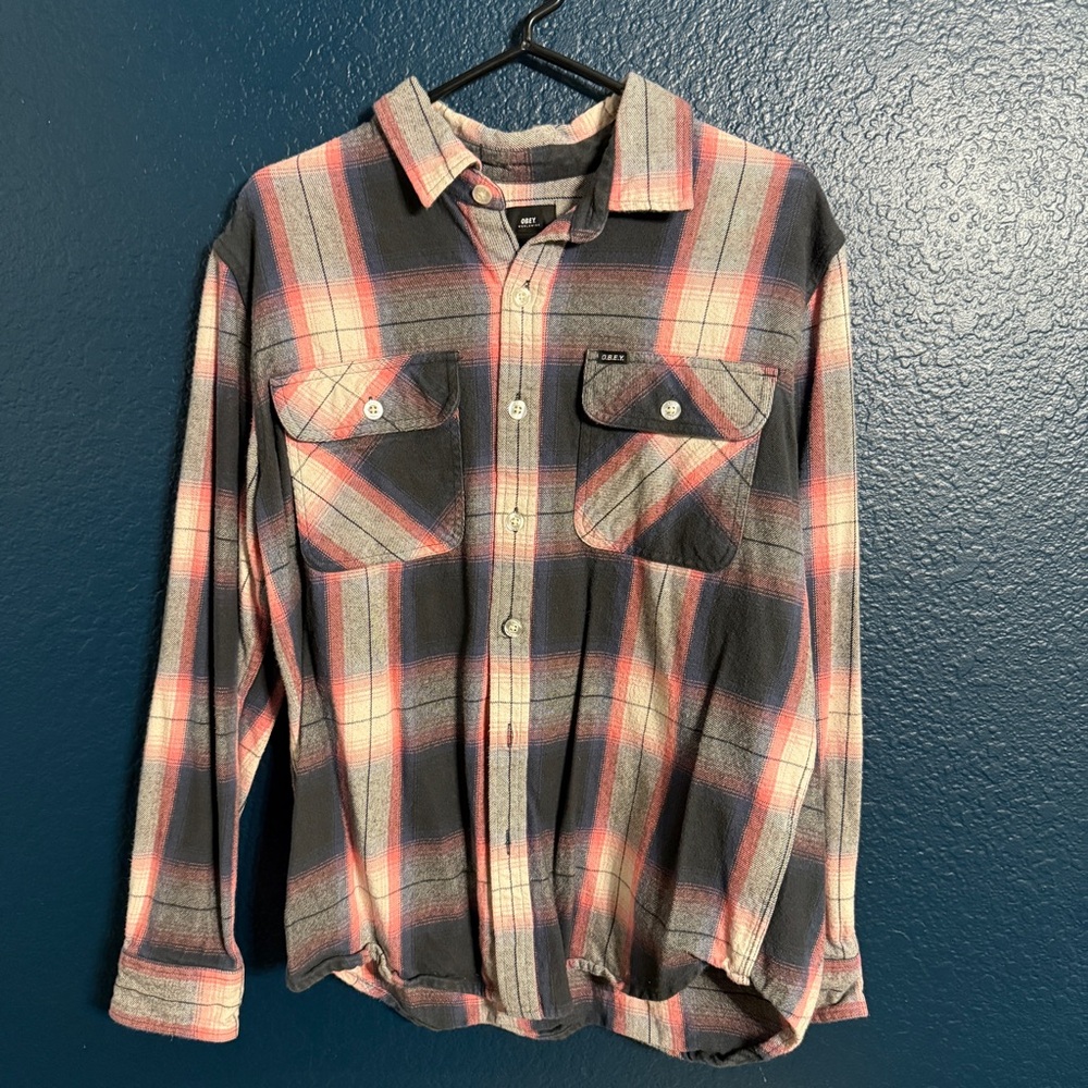 Woman's Plaid Button-Up Shirt - Black & Pink